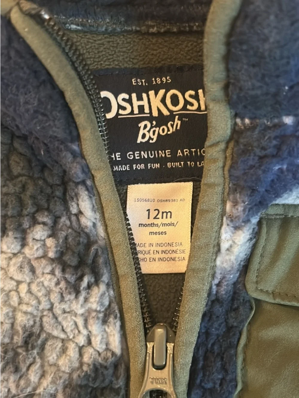 OshKosh B'gosh Navy and Light Blue Tie-Dye Sherpa Jacket with Olive Pocket